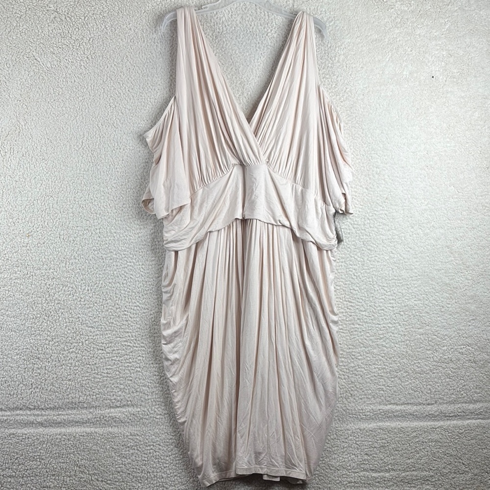 NWT Kiyonna Women Cream Ruched Cold Shoulder Sheath Cocktail Dress PLUS SIZE 5X